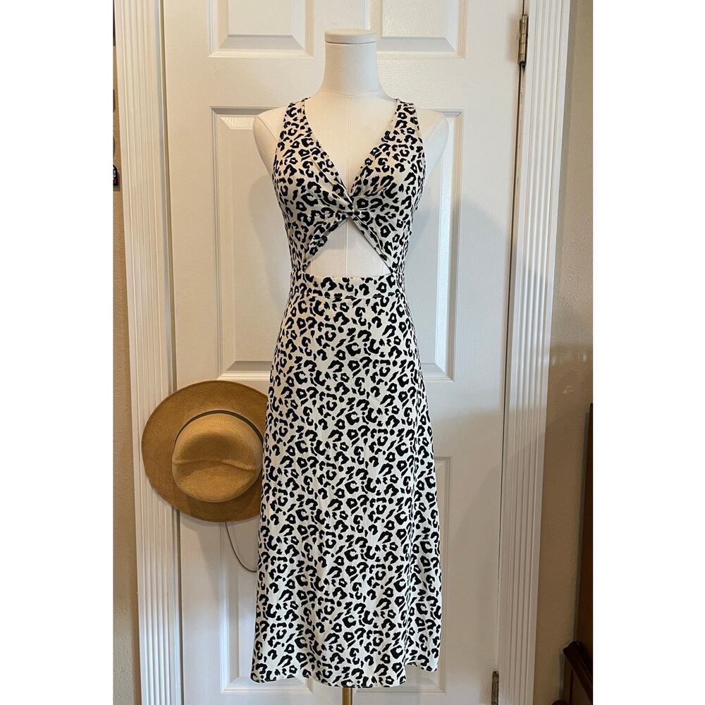 Leith‎ Cutout Front Twist Leopard Print Midi Dress Size XS